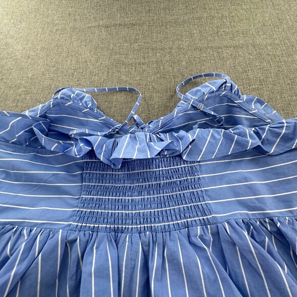 NEW! Express Cropped Peplum Top XL Striped Blue White Ruffled msrp: $54 Cotton - Picture 11 of 14
